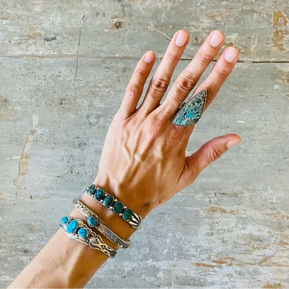 SOLD ♥️ Navajo ♥️ Landon Secatero Sterling Silver & Appaloosa Turquoise Ring - Picture 2 of 13